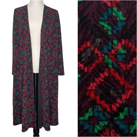 Lularoe Womens Sarah Long Duster Size Small Geometric Cardigan Front Pockets - Picture 1 of 9